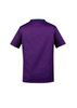 A purple men's scrub top featuring a simple design and a collar, with branding visible on the back.
