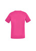 A unisex pink V-neck scrub top with short sleeves and a plain design. The back view is displayed.