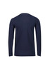 A navy long sleeve tee with a simple design and a logo on the back.