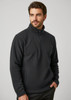 A black polar fleece jacket featuring a quarter-zip and a side pocket, worn by a man. Includes a logo.
