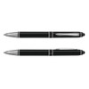 A black stylus pen with a sleek design and silver accents. It features a removable cap for the writing tip.