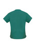 A green classic women's scrub top with short sleeves and a straight hem, featuring a logo on the back.