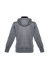 A grey ladies' jacket featuring a hood and long sleeves, with a plain back design and a logo.