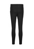 A pair of black women's 7/8 length leggings with a sleek design and a logo on the waistband.