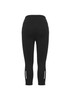 Black women's 3/4 leggings featuring a form-fitting design and reflective details on the lower legs.