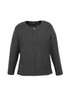 A dark grey women's 2-way zip cardigan with a round neckline and long sleeves, featuring a logo.