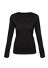 A black women's Milano pullover featuring a V-neck and long sleeves, with a fitted design and ribbed hem.