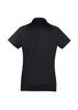 A short sleeve polo shirt in black with a collar and a logo on the design.
