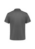 A grey men's short sleeve polo shirt with a logo, featuring a simple, minimalist design.
