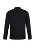 A black long sleeve polo shirt with a collar, featuring a logo on the back.