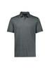 A short sleeve polo shirt in a dark green hue, featuring a collar and buttons, with a subtle textured pattern.