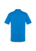 A blue short sleeve polo shirt with a collar and a back seam design. Includes a logo on the front.
