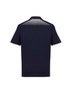A navy short sleeve polo shirt featuring a patterned back and contrasting white collar. Includes a logo.
