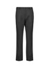 A pair of women's black tapered leg pants with an adjustable waist, featuring a logo on the waistband.
