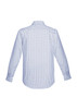 A men's long sleeve button-up shirt featuring a blue and white checkered pattern, with a back view.