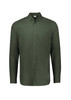 A long-sleeve button-up shirt in a rich green colour with a single chest pocket and a collar.