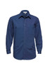 A men's micro check long sleeve shirt in navy blue, featuring a button-up front and a chest pocket.