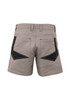 Men's rugged dress shorts in a light grey colour with contrasting black detailing on the back pockets. Features a logo.