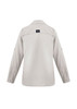 A light grey women's long sleeve outdoor shirt with a button-up design and a logo on the back.