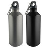 A drink bottle set featuring one silver and one black bottle, both with a detachable carabiner and logo.