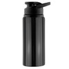 A drink bottle in sleek black, featuring a spout lid and a simple cylindrical design. It has a logo on the side.