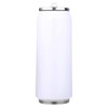 A drink bottle in a sleek white design with a silver lid, featuring a branding logo.