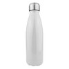 A drink bottle in white stainless steel with a shiny silver cap and a sleek, streamlined design.