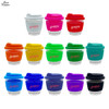 A collection of reusable Venice Glass Coffee Cups in various colours, each featuring a lid and a branding logo.