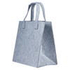 A grey felt tote bag with two sturdy handles and a spacious design. Features a logo.