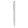 A silver stylus pen with a sleek design, featuring a clip and a tip for touchscreen use.