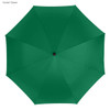 A dark green golf umbrella featuring a simple design and a central black button.
