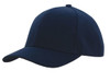 A navy blue cap with a curved brim and a seamless crown design, featuring a logo on the front.