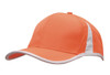 An orange cap with a white trim and inserts, featuring a simple design and a logo on the front.