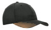 A black cap featuring a breathable poly twill design with a peak flash print in orange. It includes a logo.