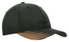 A black cap made of breathable poly twill, featuring an orange peak flash print design and a logo.