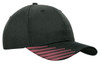 A black cap featuring a peak with pink flash print and a logo on the side.