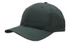 A green breathable poly twill cap with a curved peak and a logo on the front.