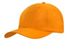 An orange breathable poly twill cap with a curved brim and a logo on the front.