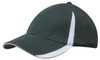 A dark green cap with white inserts on the peak and crown, featuring a logo.