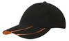 A black cap featuring hi-vis laminated orange accents and a curved peak. The cap has a logo on it.