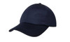 A navy blue cap with a textured mesh design and a curved visor, featuring a branded logo.