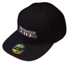 A black cap featuring a logo on the front and a snapback design. It has a flat peak and is made from twill.