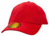 A red cap made of brushed heavy cotton and spandex, featuring a logo on the brim.