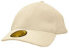 A cream-coloured cap made from double pique mesh with a curved brim and a logo on the front.