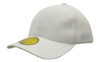 A white cap with a mesh back and a round logo on the front.