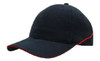 A blue cap with a red piping along the brim, featuring a logo on the front.