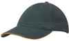 A dark green cap featuring a sandwich trim in a contrasting colour and a logo on the front.
