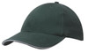 A dark green cap with a sandwich trim detail along the brim, featuring a logo.