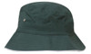 A green brushed sports twill bucket hat with a wide brim and a logo on the side.