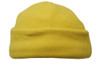A yellow micro fleece beanie with a rolled cuff and a simple design, featuring a brand logo.